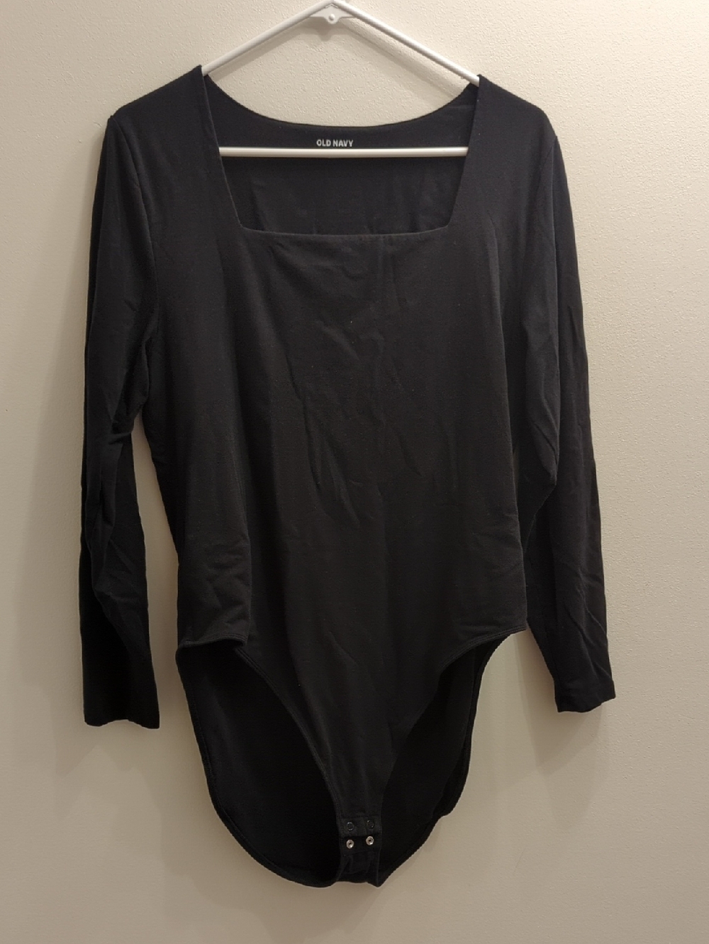 Old Navy Black Long Sleeve Square Neck Bodysuit with Snap Closure